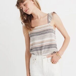 Madewell Womens Stripe Ruffle Strap Tank Top Size Medium Gray Pink Sleeveless